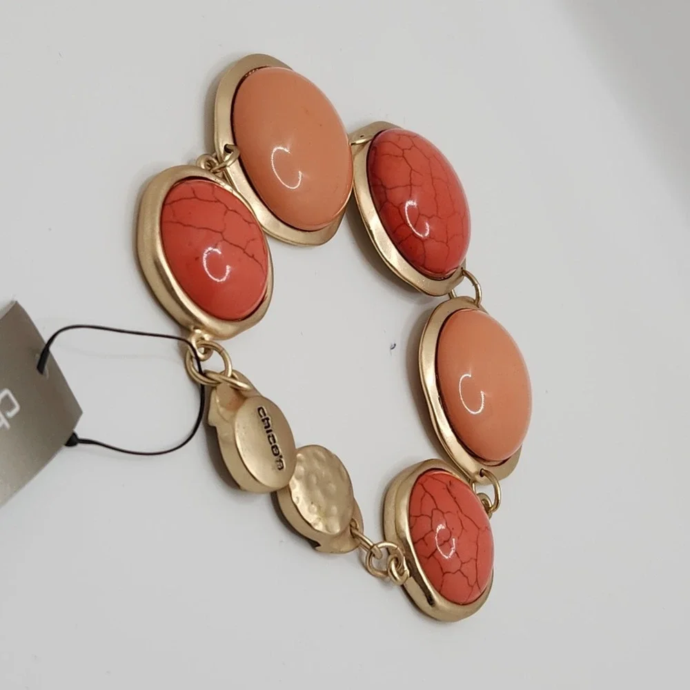 Chunky Statement Coral Peach Magnetic Bracelet Chicos‎ Gold Tone New $45 Boho
